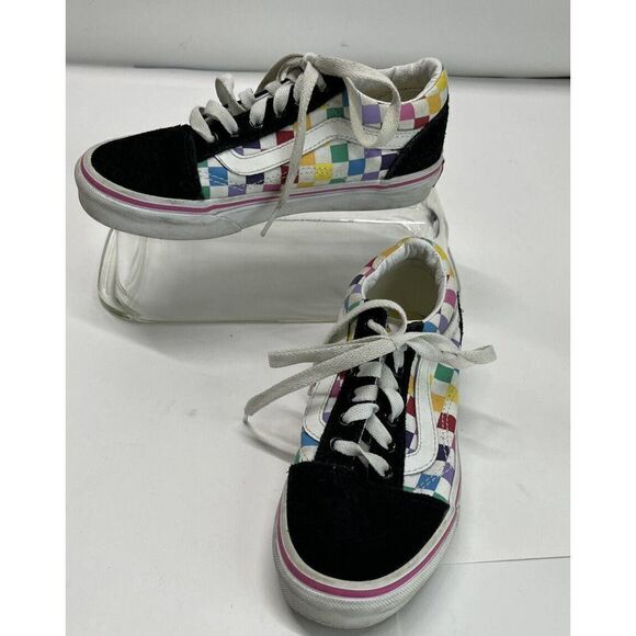 Vans Old School Rainbow Checkered Sneakers Skate Shoes Youth 1.5 US Black Suede - Picture 9 of 9